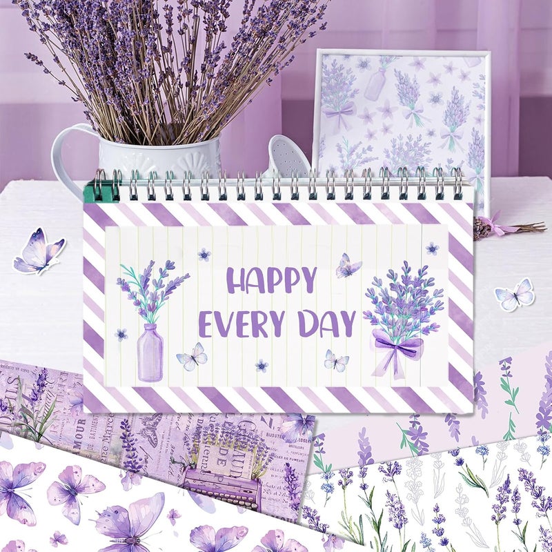 Feivando 24 Sheets Lavender Scrapbook Paper 12'' × 12'' Double-Sided Purple Flower Butterfly Pattern Paper Floral Decorative Decoupage Cardstock for DIY Card Craft Making Scrapbook Supplies - Image 4
